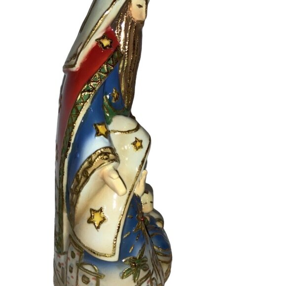 Holy Family Jesus Porcelain Nativity Blue Gold Bethlehem Scene 2005 Roman Inc - Picture 6 of 11